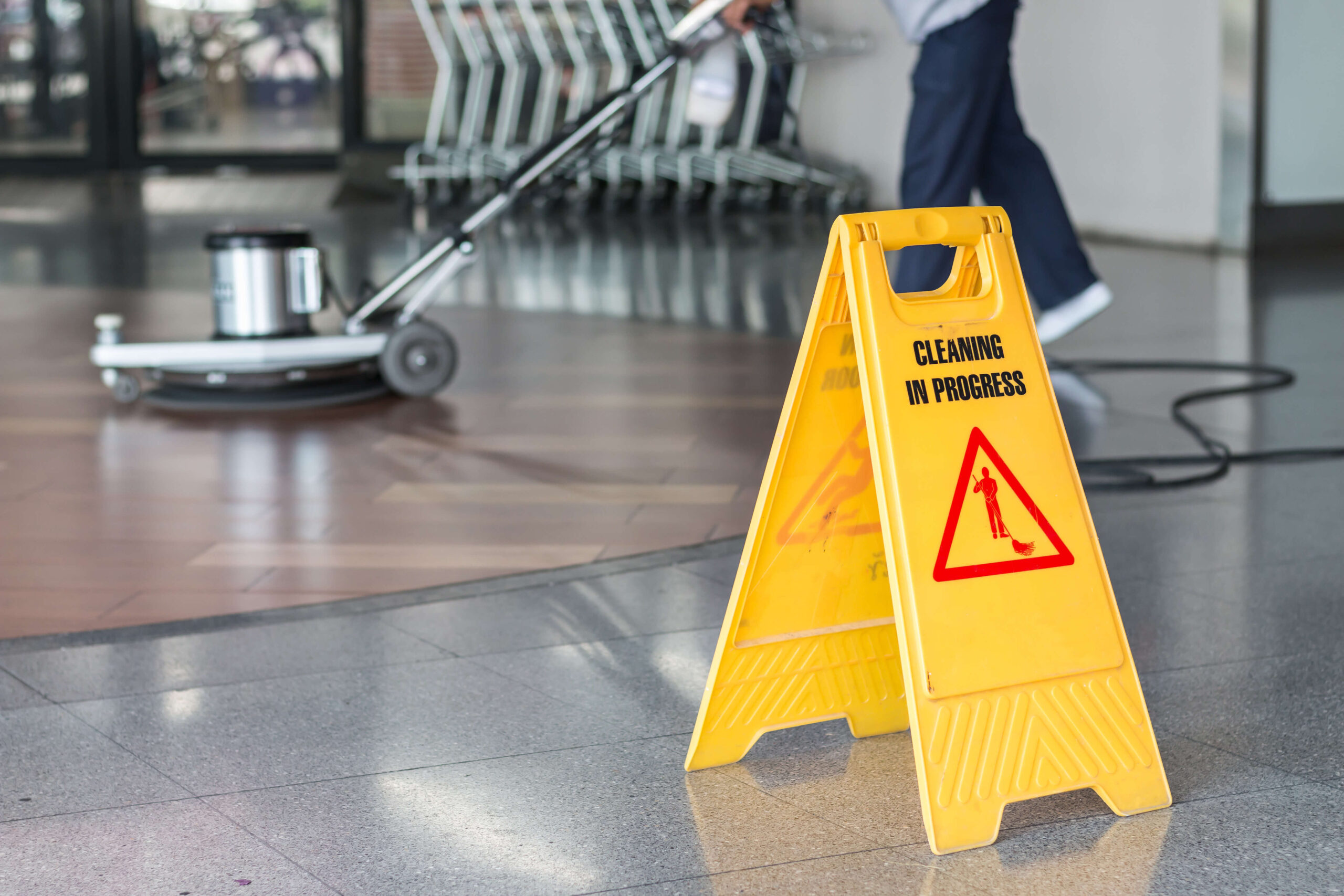 janitor cleaning a commercial building in houston texas